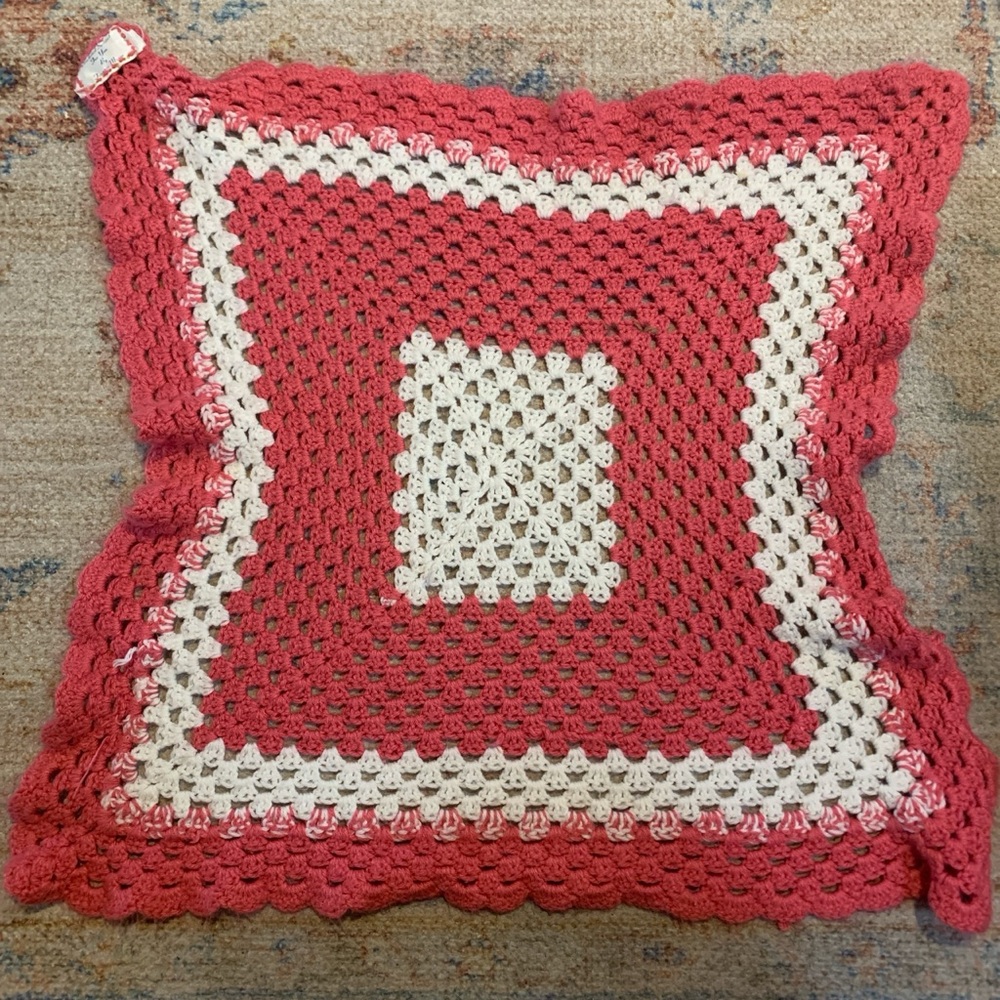 Elegant Pink and white Crochet Pillow Cover